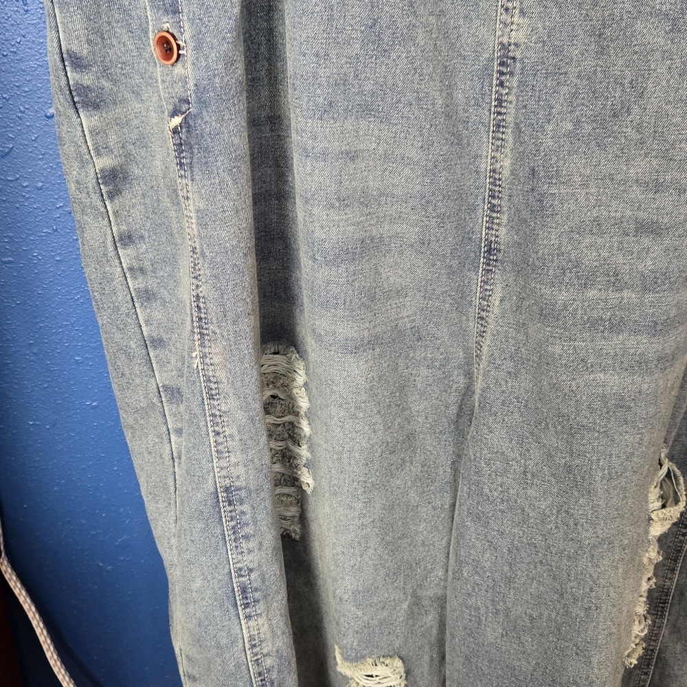 Light Blue Distressed Women's Denim Overalls - Picture 5 of 7
